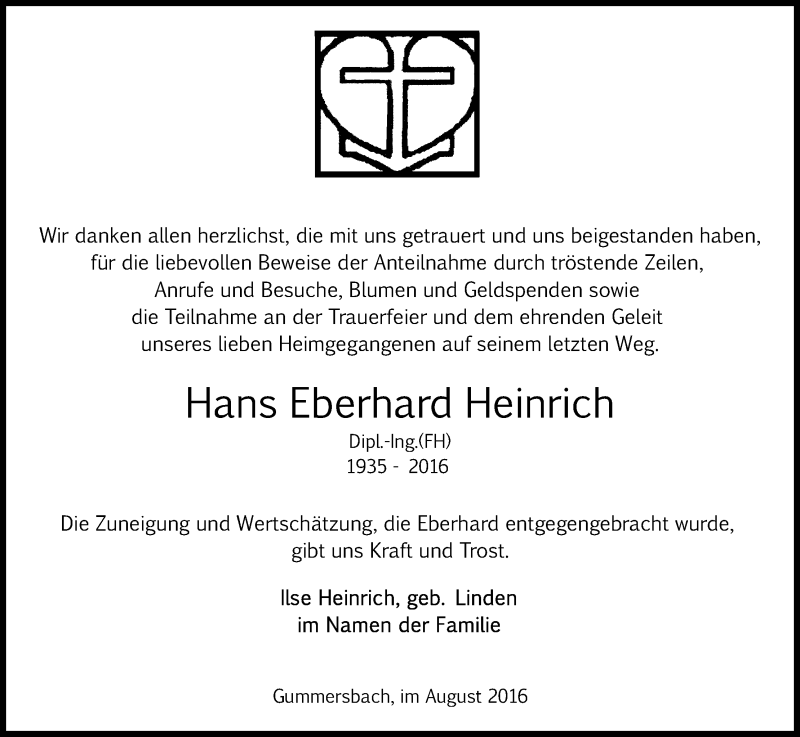  Traueranzeige für Hans Eberhard Heinrich vom 13.08.2016 aus Kölner Stadt-Anzeiger / Kölnische Rundschau / Express