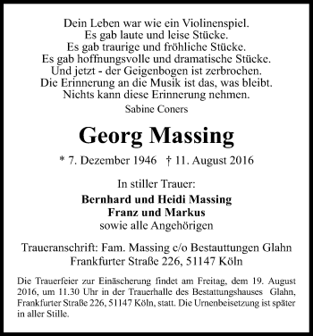 Anzeige von Georg Massing von Kölner Stadt-Anzeiger / Kölnische Rundschau / Express