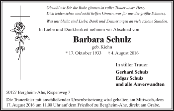 Anzeige von Barbara Schulz von  Sonntags-Post 