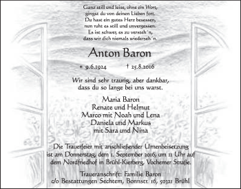 Anzeige von Anton Baron von  Schlossbote/Werbekurier 