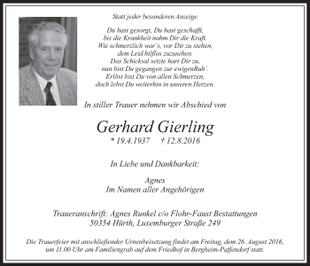 Anzeige von Gerhard Gierling von  Werbepost 