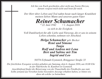 Anzeige von Reiner Schumacher von  Werbepost 