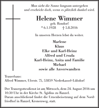 Anzeige von Helene Wimmer von  Extra Blatt 