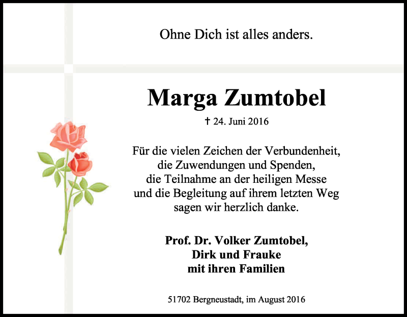  Traueranzeige für Marga Zumtobel vom 20.08.2016 aus Kölner Stadt-Anzeiger / Kölnische Rundschau / Express