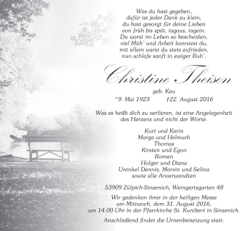 Anzeige von Christine Theisen von  Blickpunkt Euskirchen 