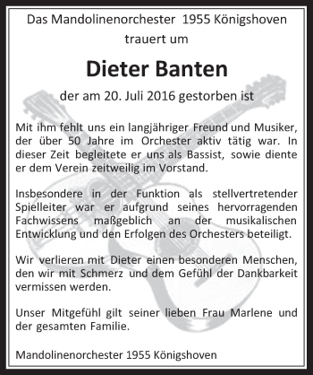 Anzeige von Dieter Banten von  Werbepost 