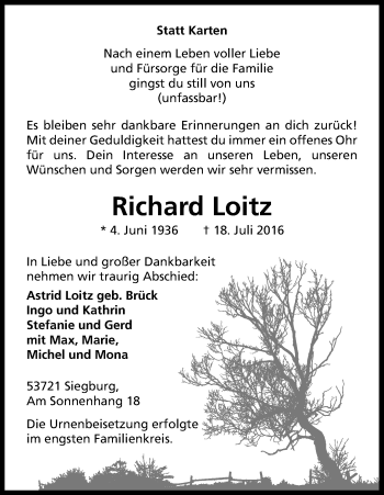 Anzeige von Richard Loitz von Kölner Stadt-Anzeiger / Kölnische Rundschau / Express