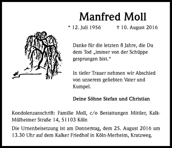 Anzeige von Manfred Moll von Kölner Stadt-Anzeiger / Kölnische Rundschau / Express