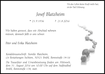Anzeige von Josef Blatzheim von Kölner Stadt-Anzeiger / Kölnische Rundschau / Express