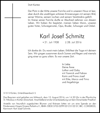 Anzeige von Karl Josef Schmitz von Kölner Stadt-Anzeiger / Kölnische Rundschau / Express
