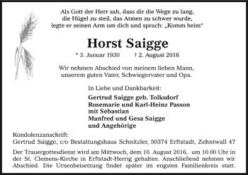 Anzeige von Horst Saigge von Kölner Stadt-Anzeiger / Kölnische Rundschau / Express