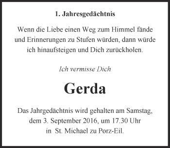 Anzeige von Gerda  von  Kölner Wochenspiegel 