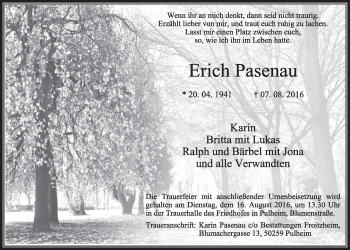 Anzeige von Erich Pasenau von  Sonntags-Post 