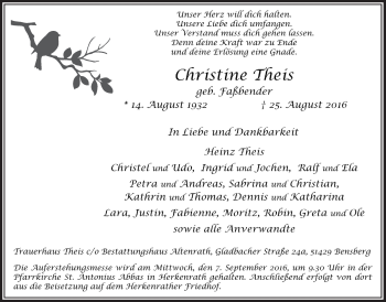 Anzeige von Christine Theis von  Bergisches Handelsblatt 