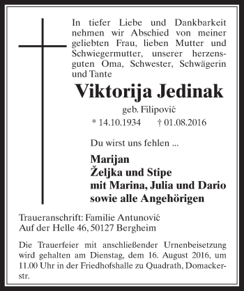 Anzeige von Viktorija Jedinak von  Werbepost 
