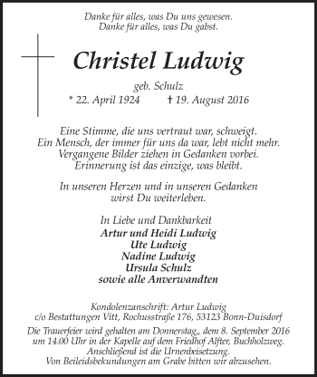 Anzeige von Christel Ludwig von  Schaufenster/Blickpunkt 