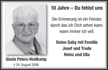 Anzeige von Gisela Peters-Heidkamp von  Bergisches Handelsblatt 