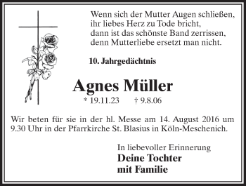 Anzeige von Agnes Müller von  Schlossbote/Werbekurier 