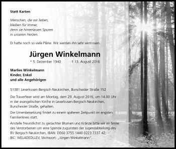 Anzeige von Jürgen Winkelmann von Kölner Stadt-Anzeiger / Kölnische Rundschau / Express