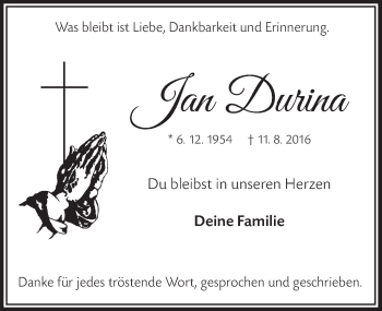 Anzeige von Jan Durina von  Bergisches Handelsblatt 
