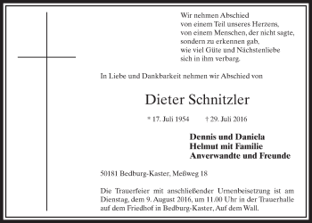 Anzeige von Dieter Schnitzler von  Sonntags-Post 