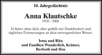 Anzeige von Anna Klautschke von  Schlossbote/Werbekurier 