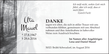 Anzeige von Uta Mauel von  Schlossbote/Werbekurier 