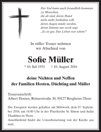 Anzeige von Sofie Müller von  Werbepost 
