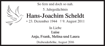 Anzeige von Hans-Joachim Scheldt von  Anzeigen Echo 