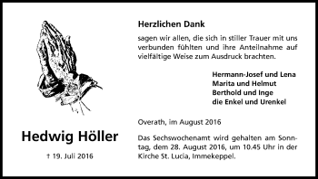 Anzeige von Hedwig Höller von Kölner Stadt-Anzeiger / Kölnische Rundschau / Express