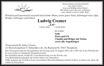 Anzeige von Ludwig Cremer von  Werbepost 