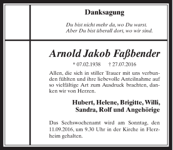 Anzeige von Arnold Jakob Faßbender von  Schaufenster/Blickpunkt 