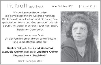 Anzeige von Iris Kraft von  Schlossbote/Werbekurier 