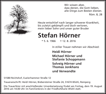 Anzeige von Stefan Hörner von  Anzeigen Echo 