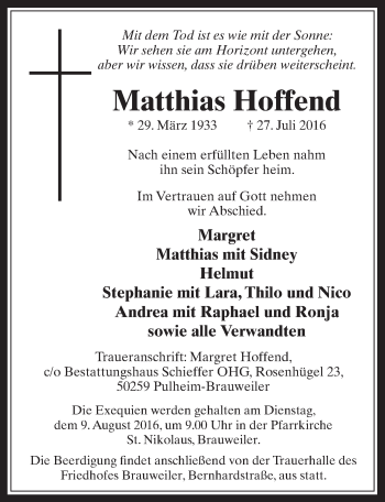 Anzeige von Matthias Hoffend von  Wochenende 