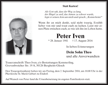 Anzeige von Peter Iven von  Werbepost 