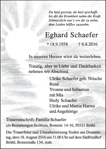 Anzeige von Eghard Schaefer von  Schlossbote/Werbekurier 