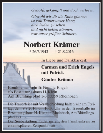 Anzeige von Norbert Krämer von  Schaufenster/Blickpunkt 