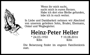 Anzeige von Heinz-Peter Heller von Kölner Stadt-Anzeiger / Kölnische Rundschau / Express