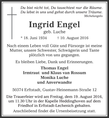 Anzeige von Ingrid Engel von  Werbepost 