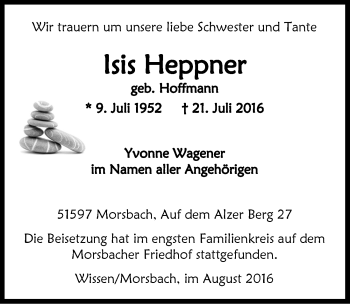 Anzeige von Isis Heppner von  Lokalanzeiger 