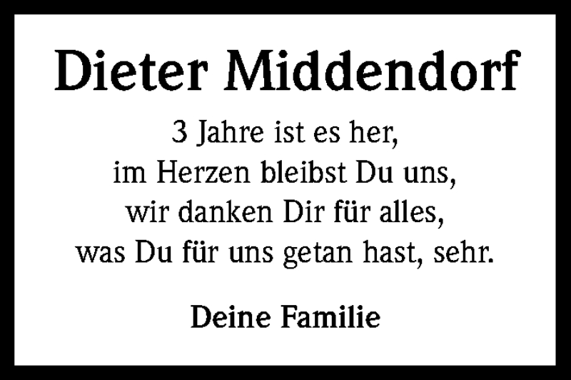  Traueranzeige für Dieter Middendorf vom 18.07.2023 aus Kölner Stadt-Anzeiger / Kölnische Rundschau / Express