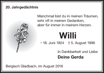Anzeige von Willi  von  Bergisches Handelsblatt 