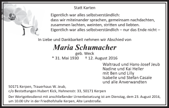 Anzeige von Maria Schumacher von  Sonntags-Post 