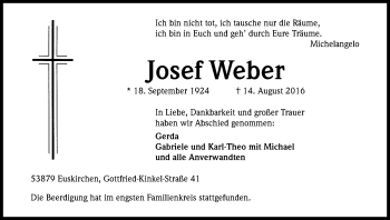 Anzeige von Josef Weber von Kölner Stadt-Anzeiger / Kölnische Rundschau / Express
