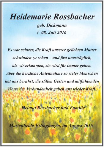 Anzeige von Heidemarie Rossbacher von  Anzeigen Echo 