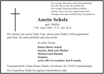 Anzeige von Anette Scholz von  Anzeigen Echo 