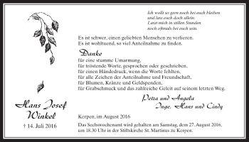 Anzeige von Hans Josef Winkel von  Werbepost 