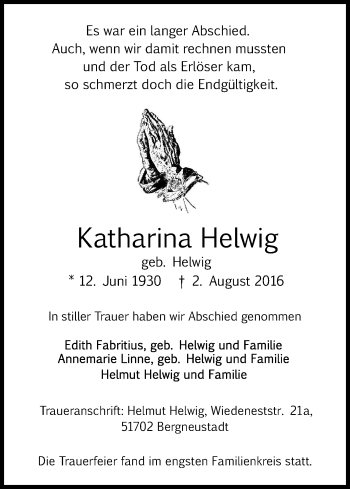 Anzeige von Katharina Helwig von Kölner Stadt-Anzeiger / Kölnische Rundschau / Express