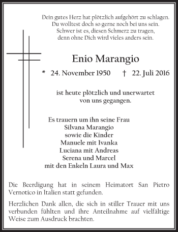 Anzeige von Enio Marangio von  Werbepost 
